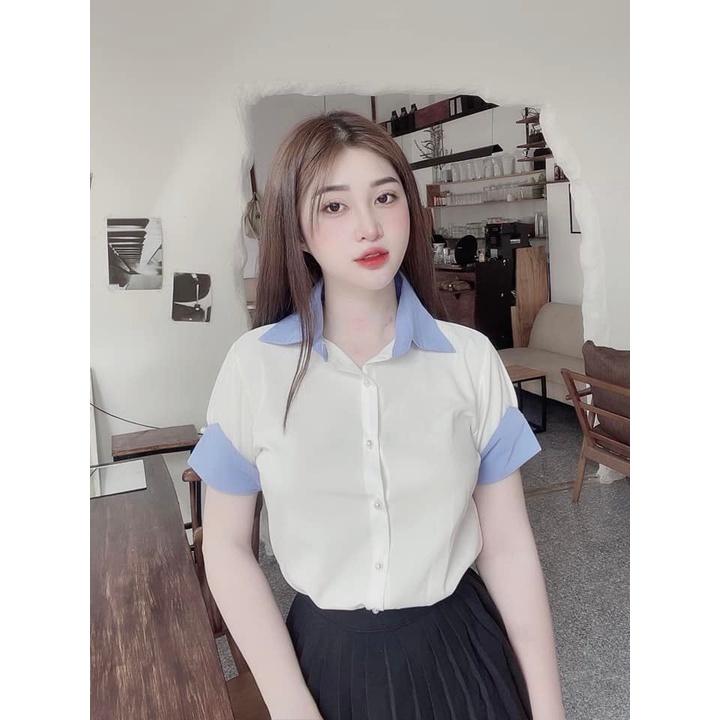ÁO SƠ MI NỮ TRẮNG TRƠN , NGẮN TAY , CHẤT LỤA MỀM MỊN , THIẾT KẾ KIỂU DÁNG ĐỒNG PHỤC HỌC SINH KAZUMI AM61