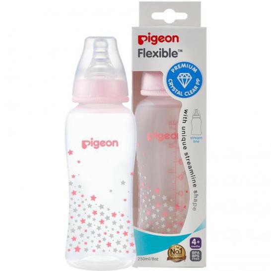 Bình sữa cổ hẹp Pigeon PP Streamline hình ngôi sao hồng/ xanh 250ml