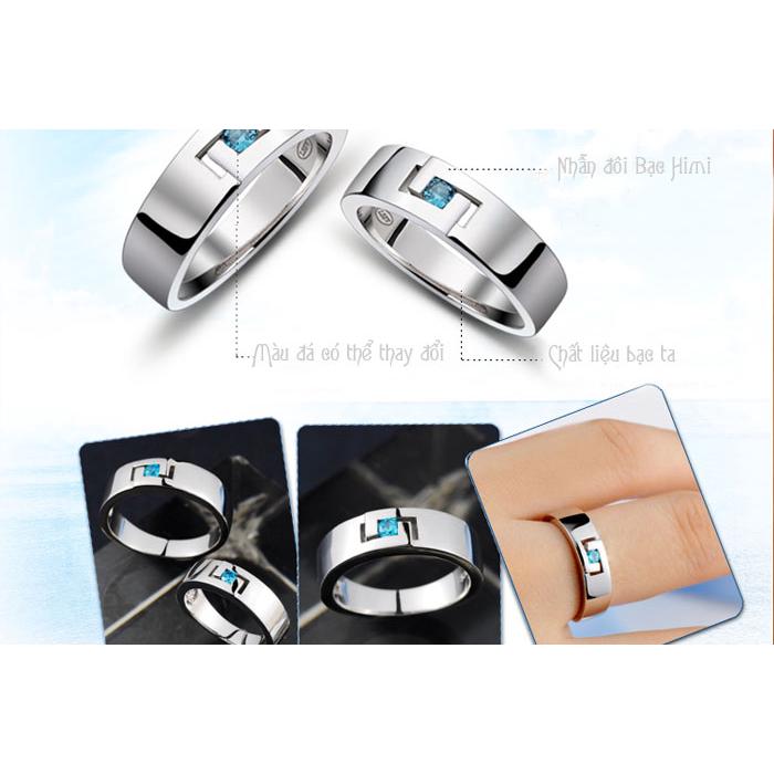 Nhẫn đôi Bạc Hiểu Minh NC140 mắt xanh