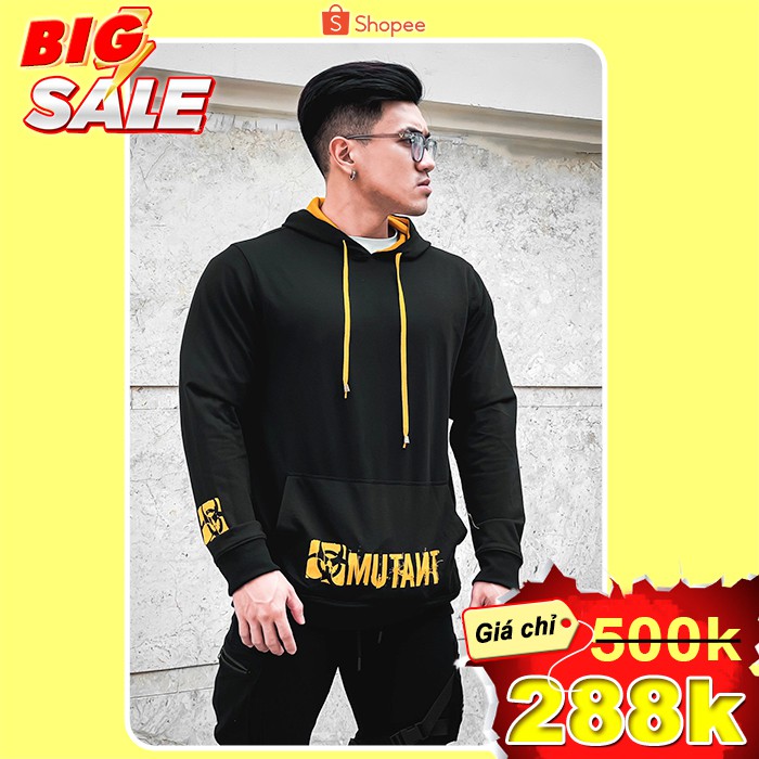 Áo Hoodie Cotton Mutant Kiểu Dáng Thể Thao Màu Đen