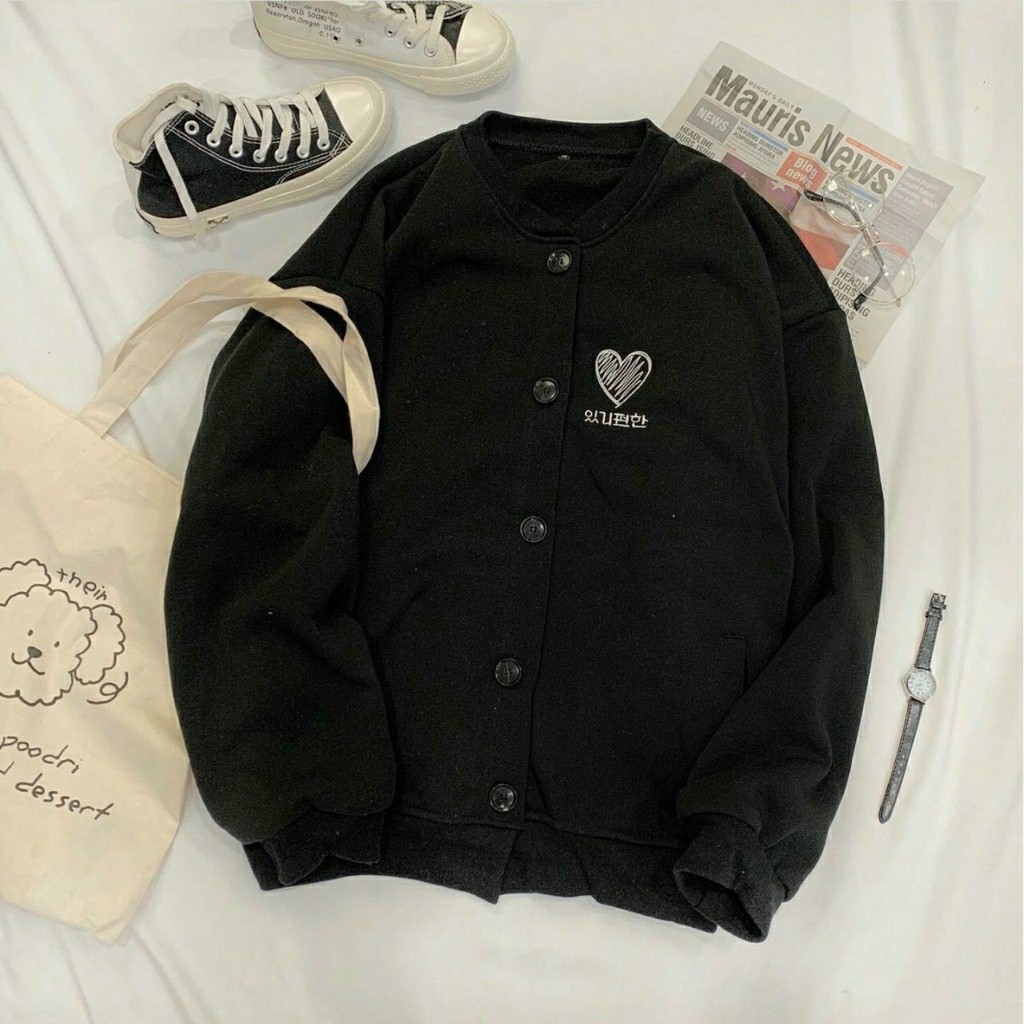 Áo cadigan thêu tim nỉ ngoại in chữ mềm mịn form chuẩn | BigBuy360 - bigbuy360.vn