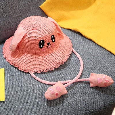 Mũ Cói Tai Thỏ Chống Nắng Có Thể Chuyển Động Tiện Dụng Dành Cho Nữ