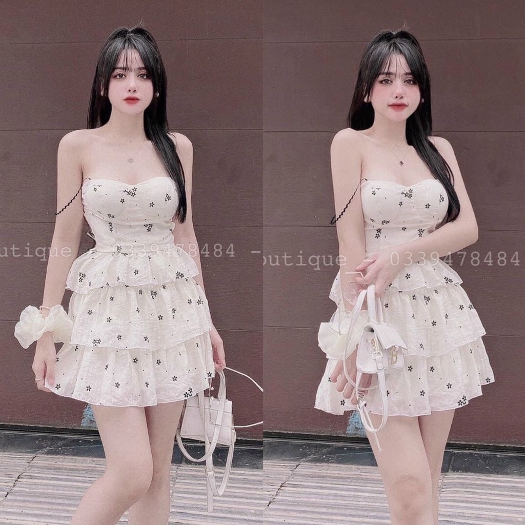 Đầm váy nữ hoa 2 dây xếp ly tầng xinh xắn, cute dành cho các nàng yêu đi chơi, dạo phố