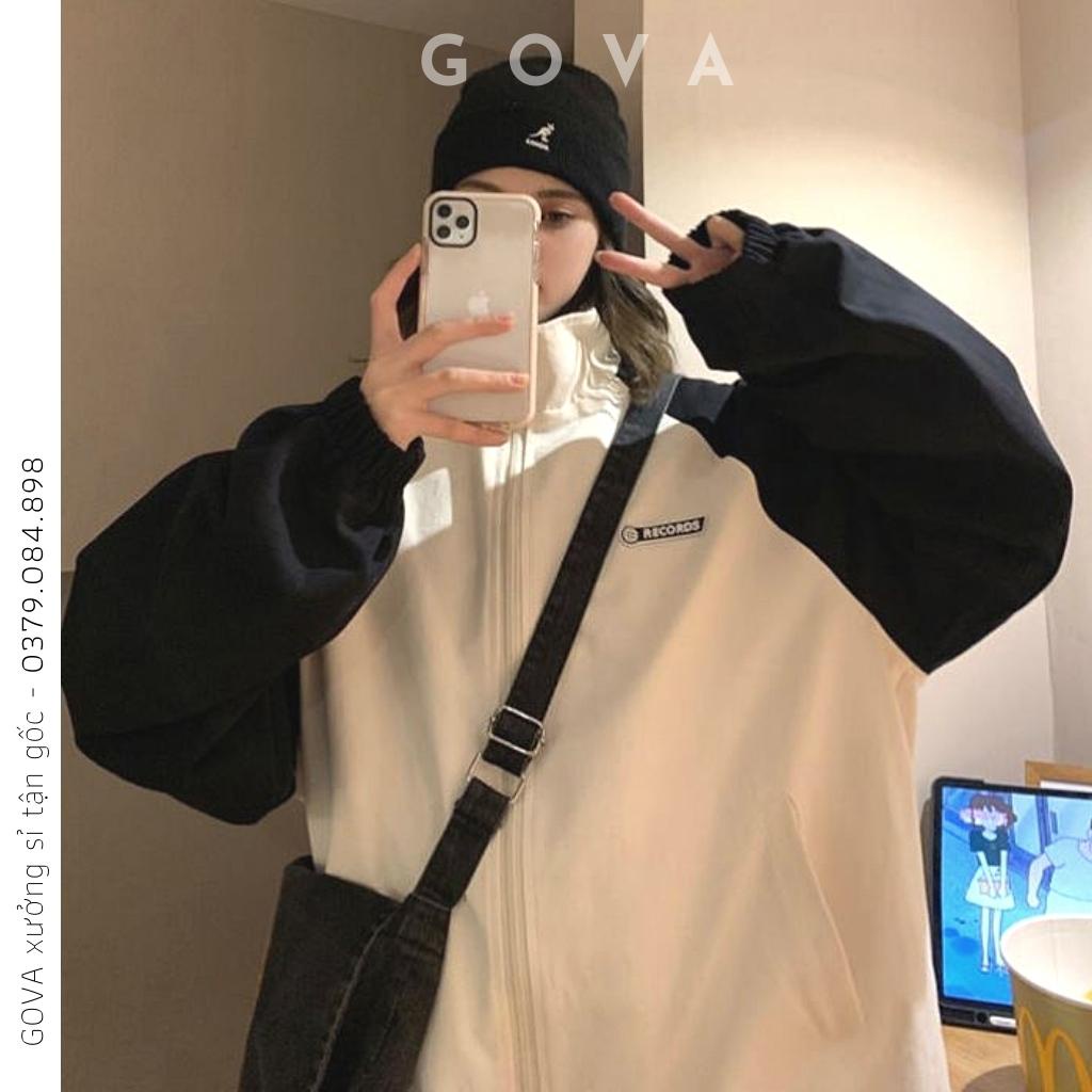 Áo Khoác Bomber Dù RECORDS Nam Nữ Ulzzang Unisex Kiểu Form Rộng 2 Lớp Jacket GOVA