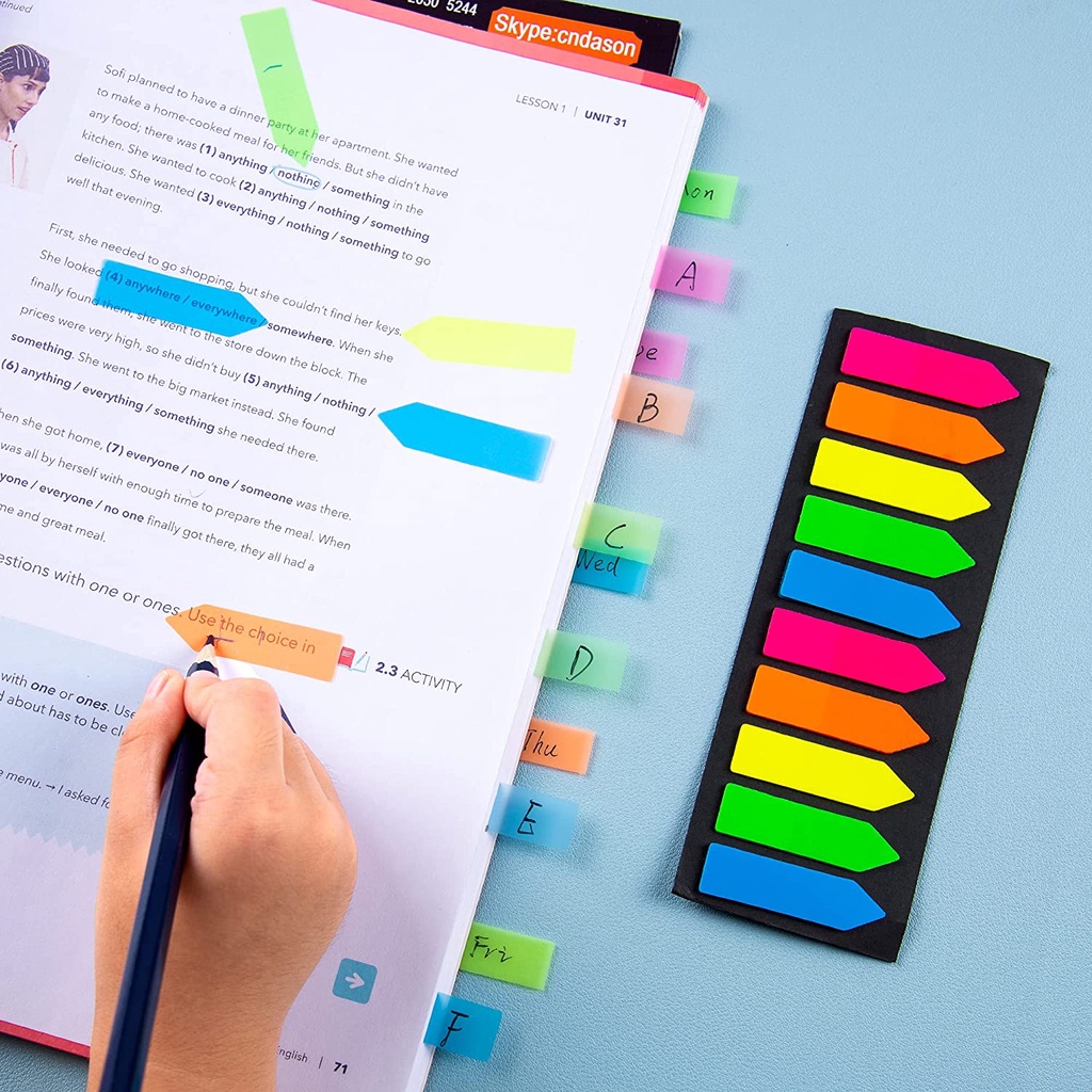 Set 100/200 Giấy Ghi Chú Trong Suốt Màu Dạ Quang Tiện Dụng