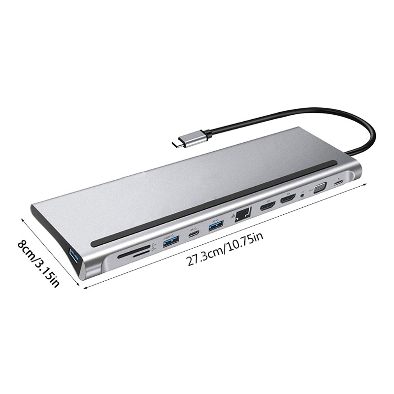 12-In-1 USB Type-C Hub để Dual HDMI tương thích Rj45 Multi USB 3.0 Power Adapter Extension Base cho máy tính xách tay hỗ trợ truyền Pd