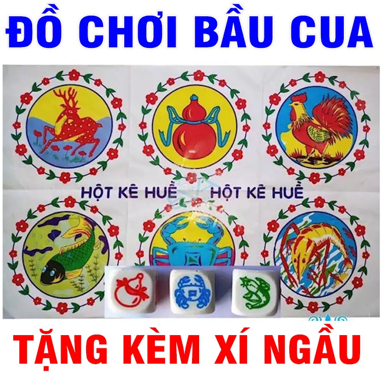 Đồ chơi bầu cua tôm cá xúc xắc đá - bầu cua cá cọp tặng kèm hộp lắc và xí ngầu