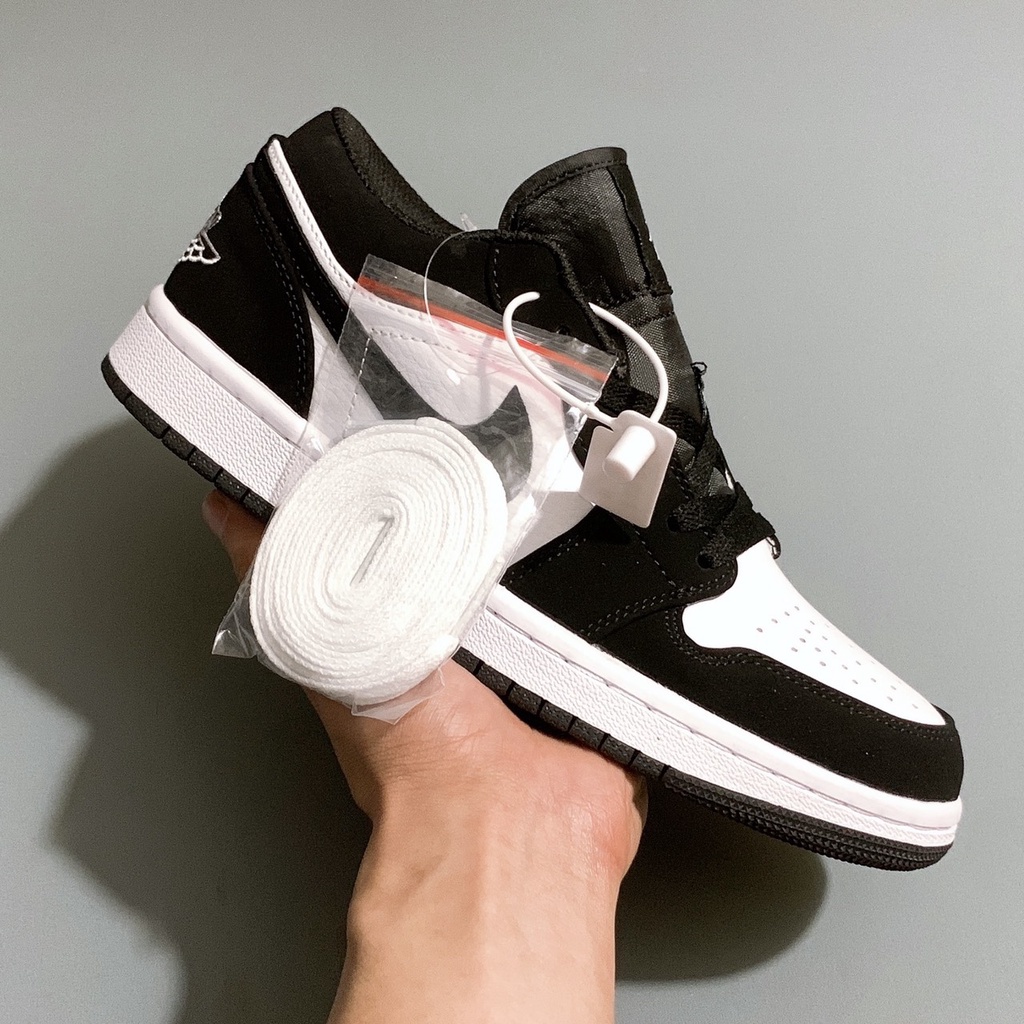 Giày Thể Thao Nam Nữ Jordan 1 Cổ Thấp, Giày Thời Trang Đẹp JD1 Panda Đen Trắng Đế Khâu Full Box Bill
