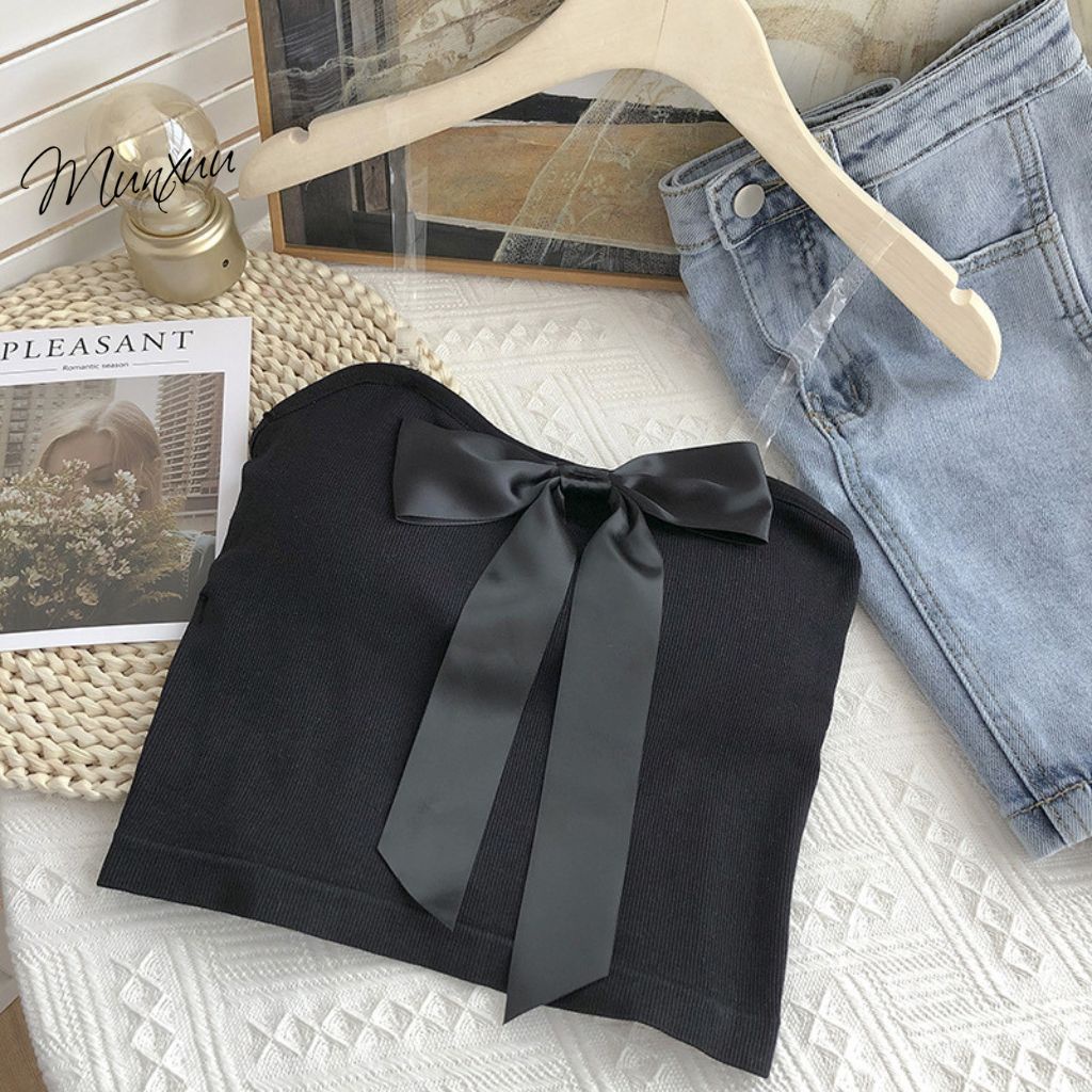 Áo bra nữ chất cotton mềm MUNXUU, phối nơ ngực xinh có đệm lót tặng kèm dây áo - BR18