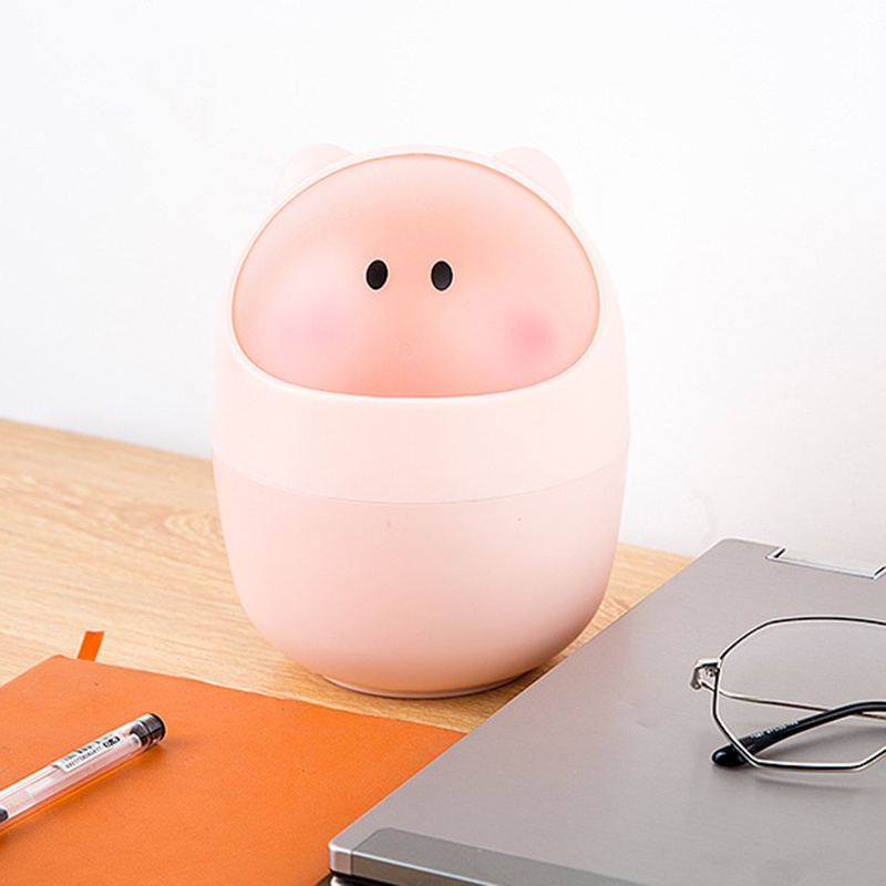 Thùng Rác Nhựa Mini Nắp Lật Họa Tiết Hoạt Hình Để Bàn Văn Phòng / Nhà Ở