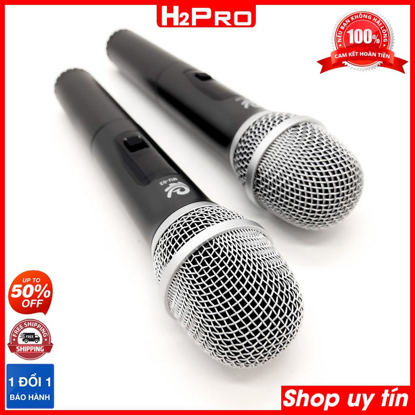 Đôi Micro không dây cao cấp H2PRO MU02 UHF, Micro karaoke cầm tay giá rẻ, tặng 2 đôi pin và 2 Silicon Chống lăn