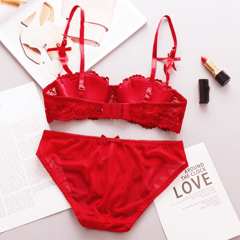 Set áo bra nửa ngực và quần lót phối ren quyến rũ thời trang cho nữ | BigBuy360 - bigbuy360.vn