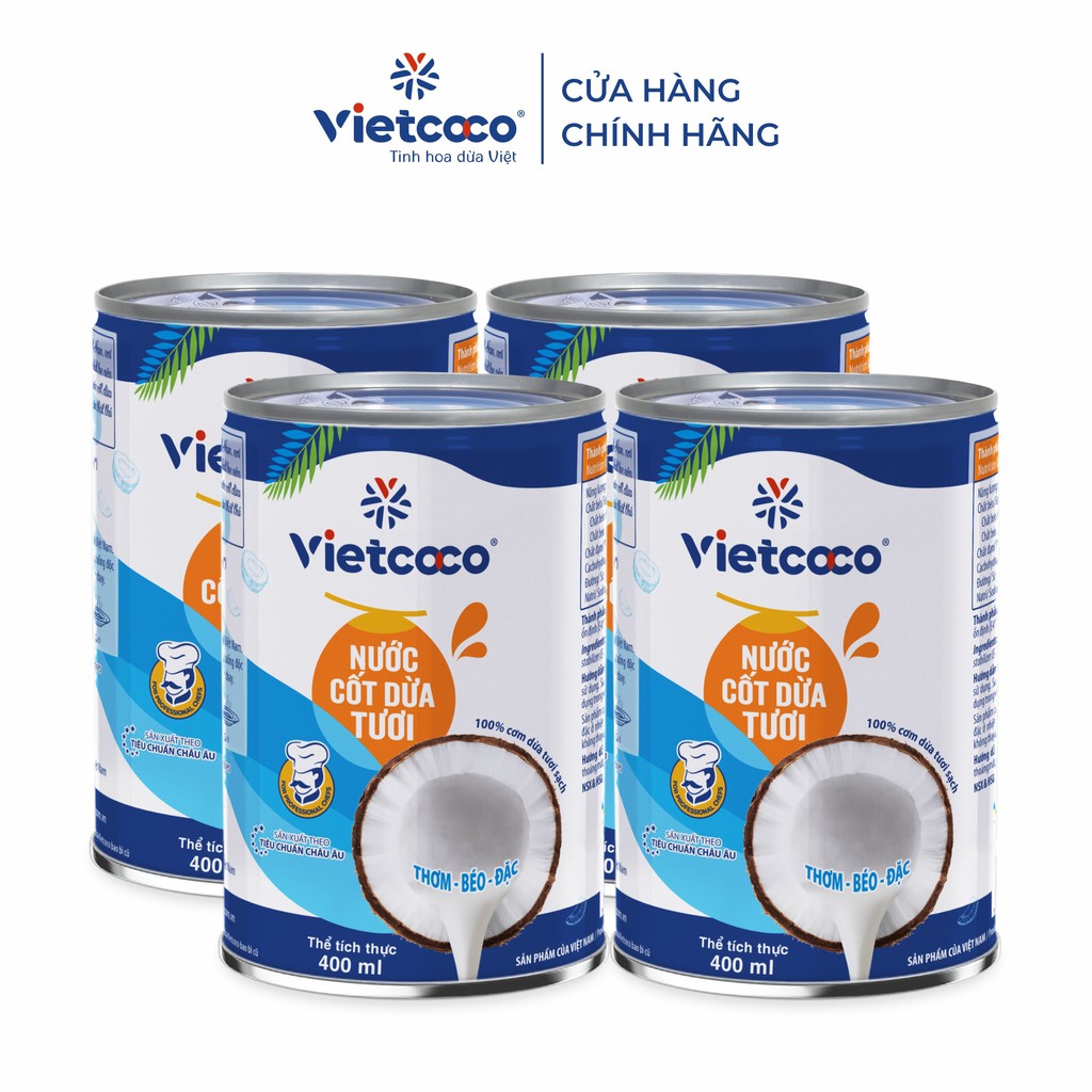 COMBO 4 LON Nước cốt dừa tươi Vietcoco - Lon 400ml