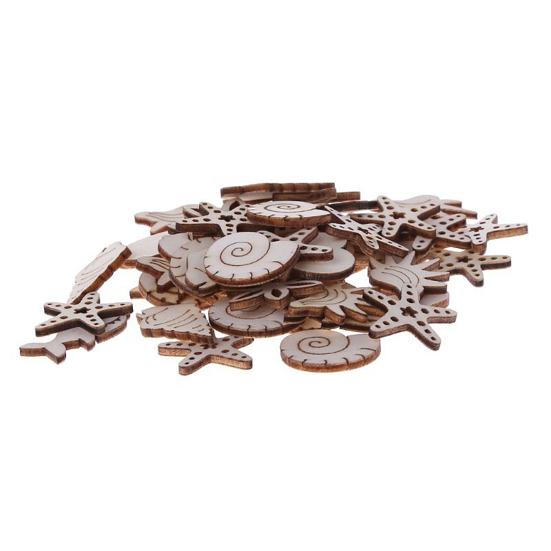 Set 50 miếng gỗ khắc hình vỏ sò/ sinh vật biển dùng trang trí tiệc cưới