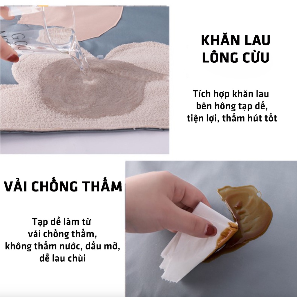 Tạp Dề Nhà Bếp Có Túi Và Khăn Lau Tay, Chống Thấm Nước, Hoạ Tiết Hoạt Hình Đáng Yêu