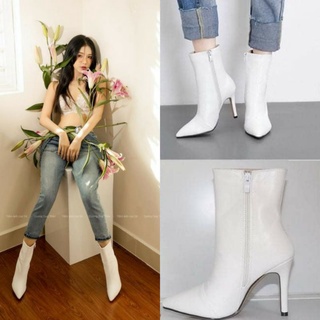 Giày boot cổ lửng mũi nhọn cao gót màu trắng GBMN-01WN5