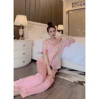 Bộ ngủ lụa Pizama quần dài áo cộc P221