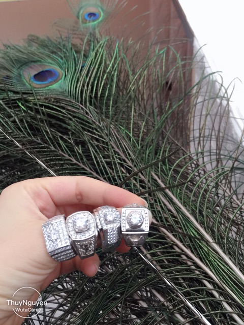 Nhẫn nam đá trắng viên chủ 4li đai đá nhỏ bạc thật mạ vàng trắng