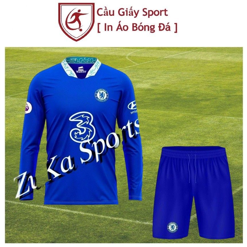 Bộ Quần Áo Bóng Đá Dài Tay Đội Chelsea Xanh ( Hỗ Trợ In Áo)