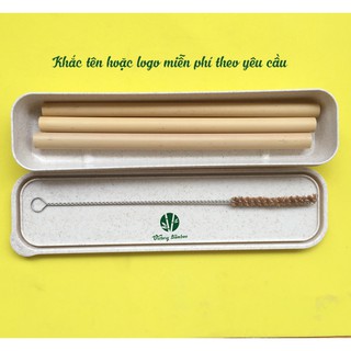 3 ống hút tre kèm 1 cọ xơ dừa, hộp lúa mạch | Khắc tên free theo yêu cầu.