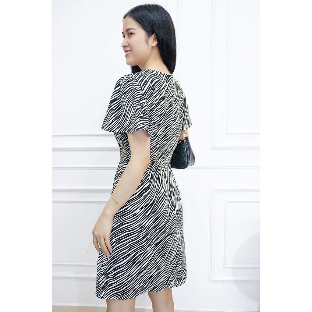 Đầm nữ đầm dáng xòe AMYRA cổ tròn tay ngắn cánh tiên thiết kế vạc tà che bụng đi tiệc - DA030 | BigBuy360 - bigbuy360.vn