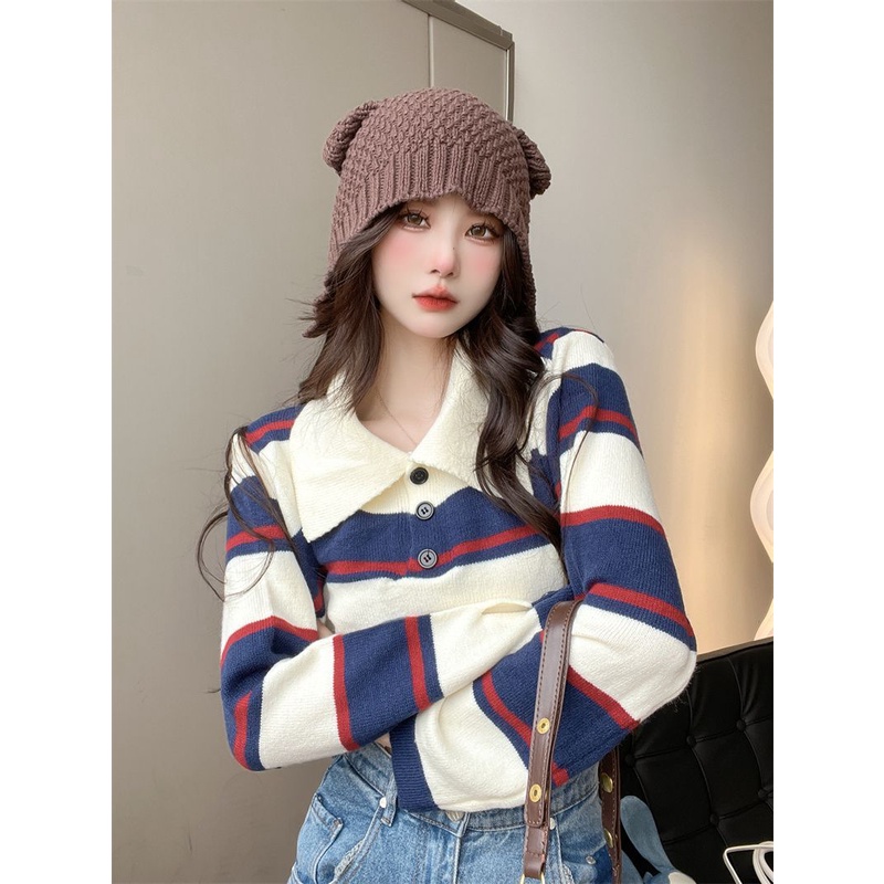 Áo Sweater Tay Dài Kẻ Sọc Màu Sắc Tương Phản Thời Trang Mùa Thu Cho Nữ