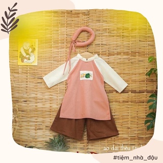 Nhành Đào Thơm - áo dài bé gái cao cấp kèm mấn - đồ thiết kế, may thủ công và thêu tay
