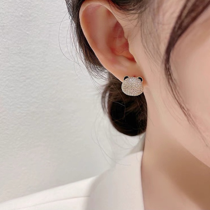 Chất lượng cao Hoa tai gấu không đối xứng Kim cương Hoa tai thời trang sang trọng Hoa tai nữ trang sức mới