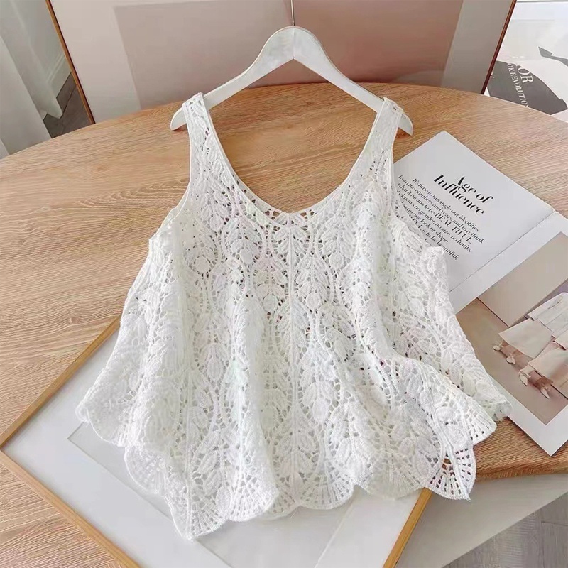 Áo Hai Dây Dệt Kim Phối Ren Thời Trang Đi Biển Cho Nữ