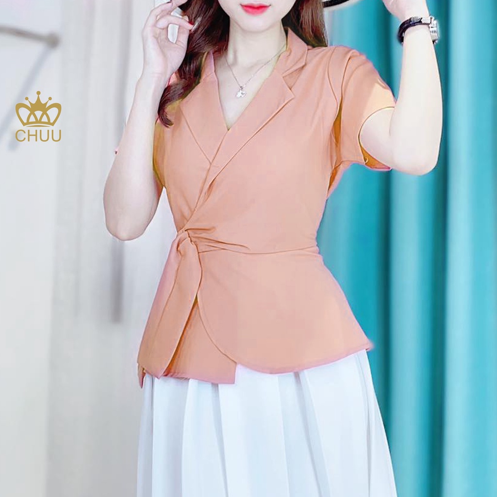 Áo peplum cổ vest kiểu cột nơ eo chun lưng giấu bụng CHUU A6929 | BigBuy360 - bigbuy360.vn