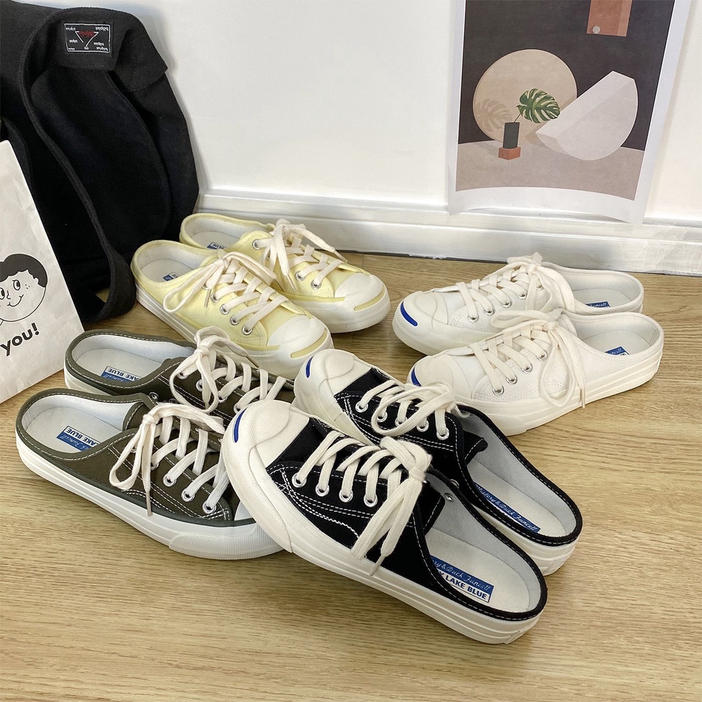 Giày Lười Vải Canvas Một Nửa Đế Bằng Phong Cách ulzzang Thời Trang Mùa Hè Dễ Phối Đồ Cho Nữ [Hàng Có Sẵn 15)
