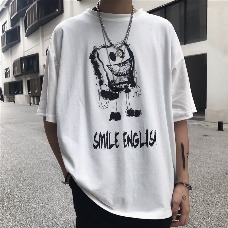 Áo thun tay lỡ unisex form rộng cho nam và nữ in hình bọt biển SpongeBob ATTL1