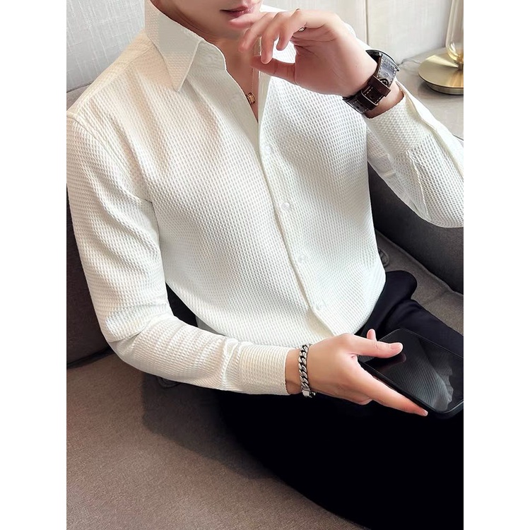 Áo Sơ Mi Nam Dài Tay Công Sở Cao Cấp ,Sơ Mi Nam Hàn Quốc Vải Chất Lụa SaTin, Kiểu Dáng Ôm , Phom Slimfit Ôm Body