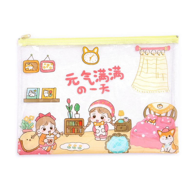 Túi Đựng Bút Dạng Lưới Trong Suốt Cỡ Lớn Whi A4 A5 Họa Tiết Hoạt Hình