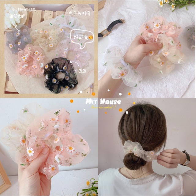 Cột tóc scrunchies hoa cúc daisy