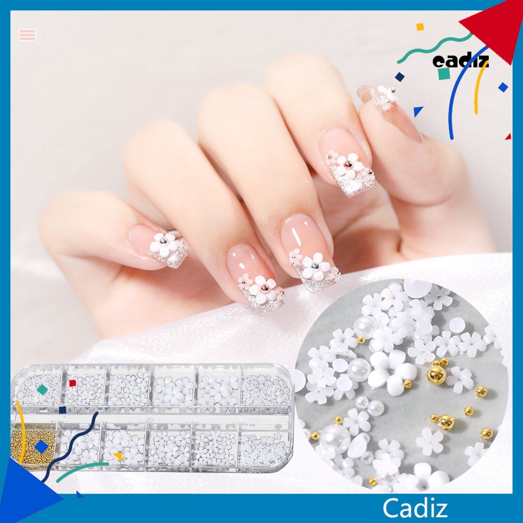 [Hàng mới về] Hộp phụ kiện hình hoa mini màu trắng bằng resin trang trí móng tay nghệ thuật