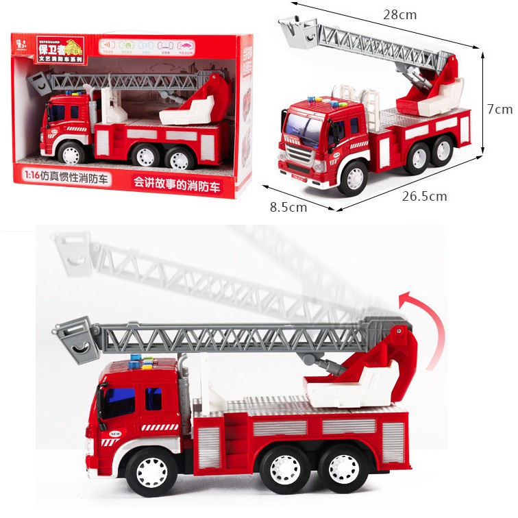 Xe cứu hỏa chạy đà đồ chơi trẻ em mô hình xe có cầu thang rút tỉ lệ 1:16