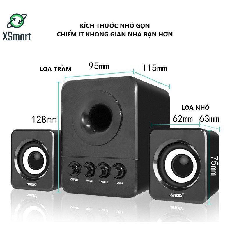 Loa Vi Tính Máy Tính SADA 203 Pro 2021 Cao Cấp, Âm Thanh Super Bass Dùng Cho Cả PC, Laptop Nghe Nhạc Siêu Hay