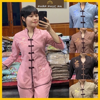 Bộ đi chùa đồ lam đi chùa xẩm thêu tôn dáng chất sịn mát #đồ lam đi chùa #đồ lam #pháp phục