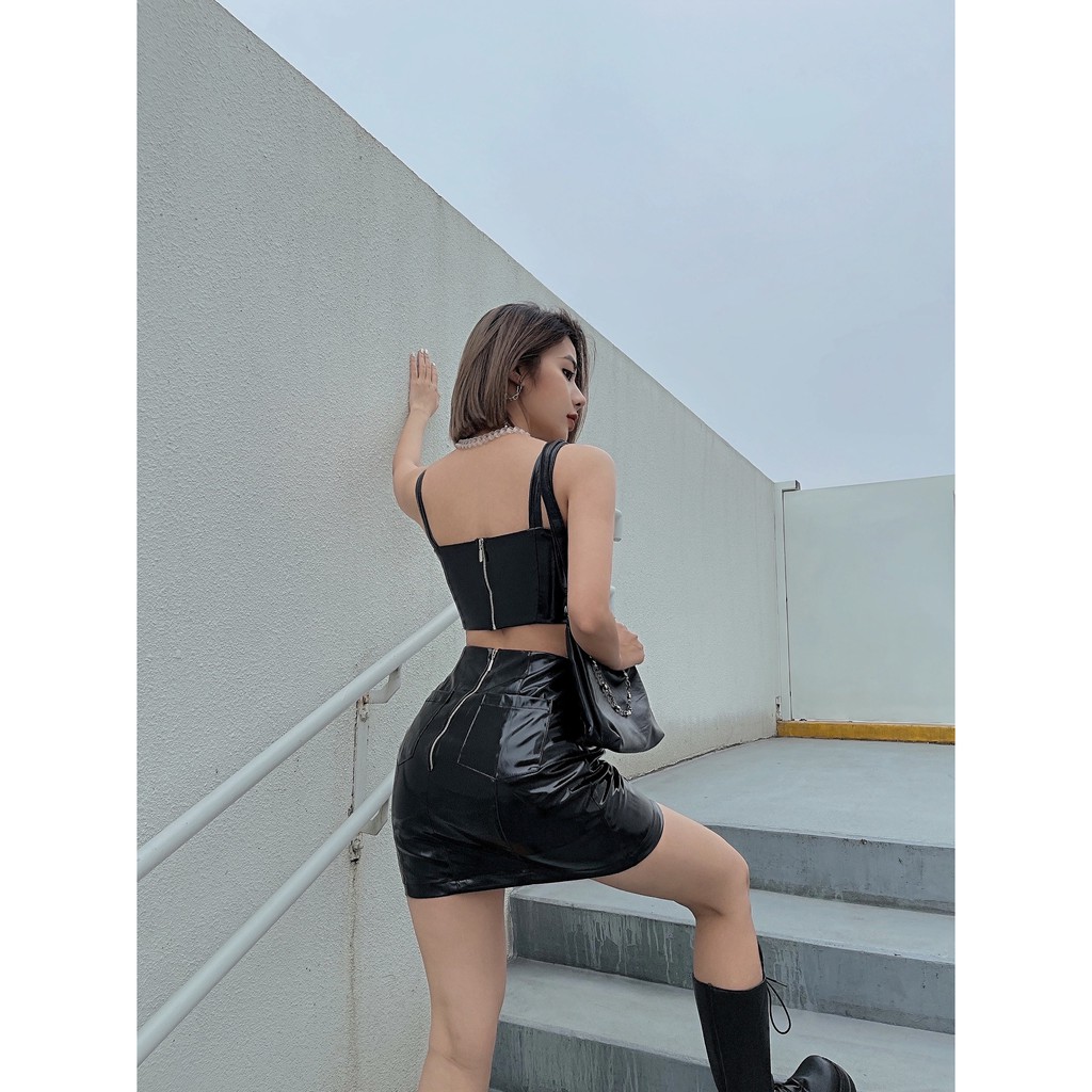 Là min -  Váy Da Leather Mini Skirt