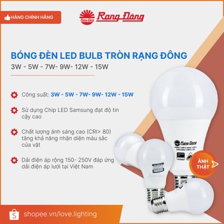 (RẠNG ĐÔNG) Bóng LED tròn công suất 3w-5w-7w-9w-12w -15w (Chính hãng) Trắng/Vàng - Bảo hành 2 năm