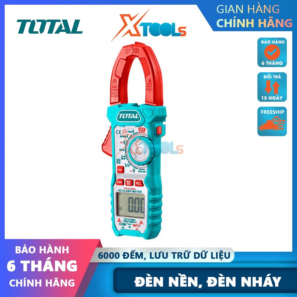 Kềm đo DC/AC kỹ thuật số TOTAL TMT410005, thiết bị điện vạn năng chất liệu cao cấp 6000 số đếm, lưu -CHÍNH HÃNG-XTOOLS