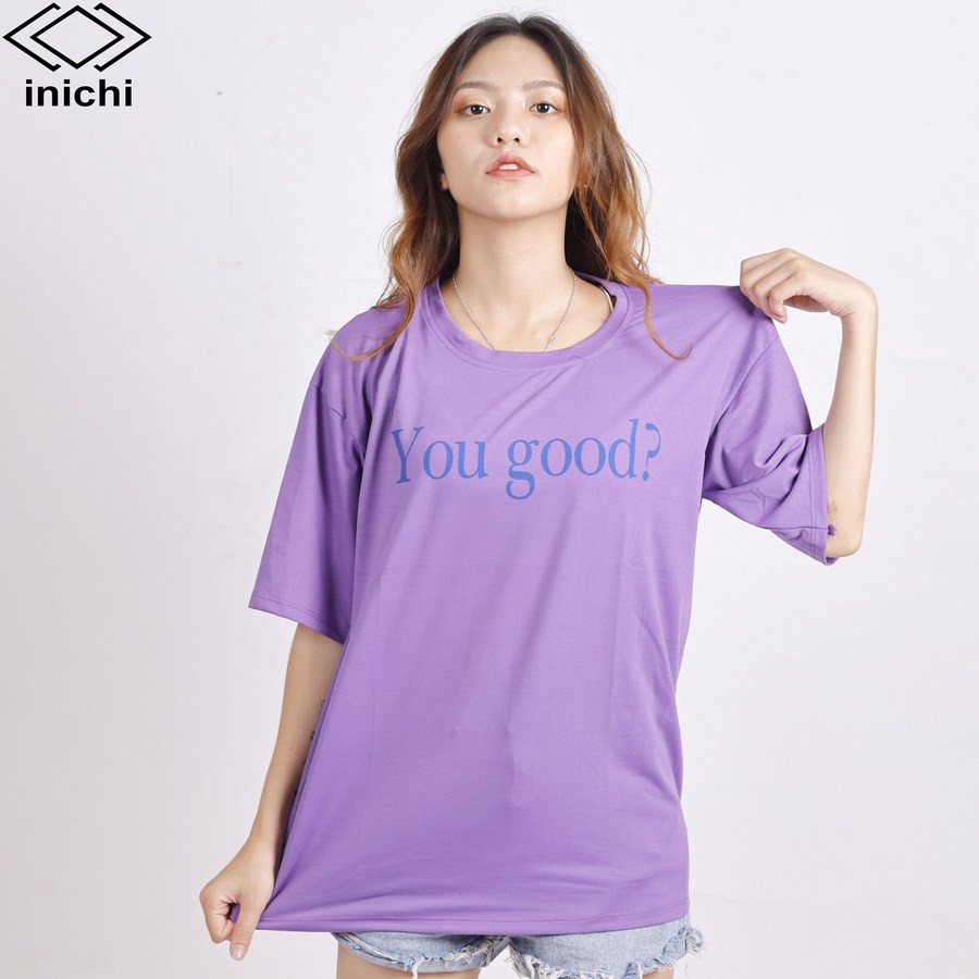 Áo thun tay lỡ form rộng unisex INICHI hình in chữ You good, TÍM - IC641