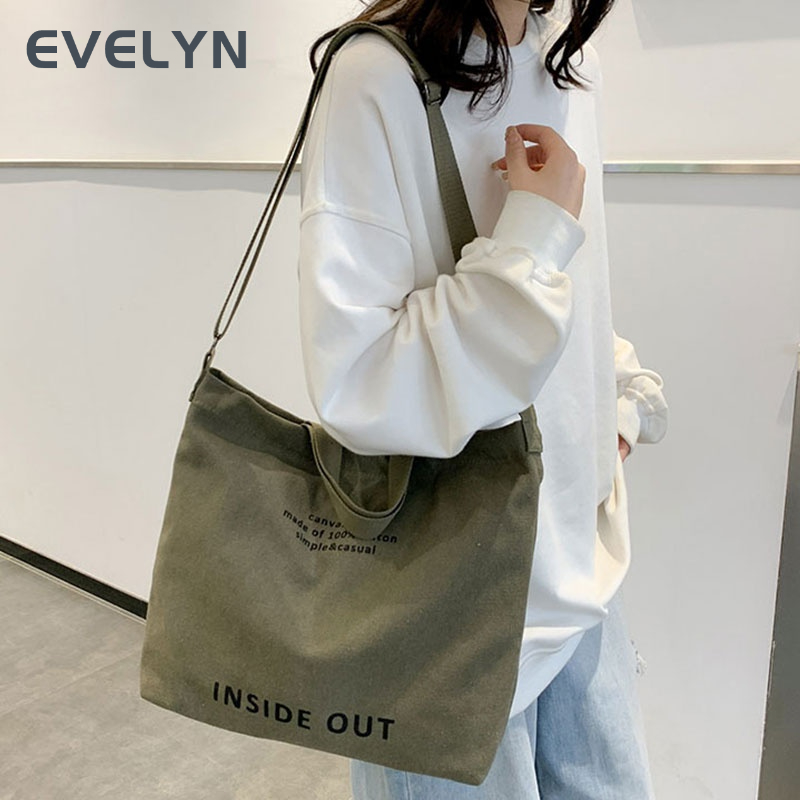 Túi Xách Đeo Vai Bằng Vải canvas Sức Chứa Lớn Thời Trang Dành Cho Học Sinh