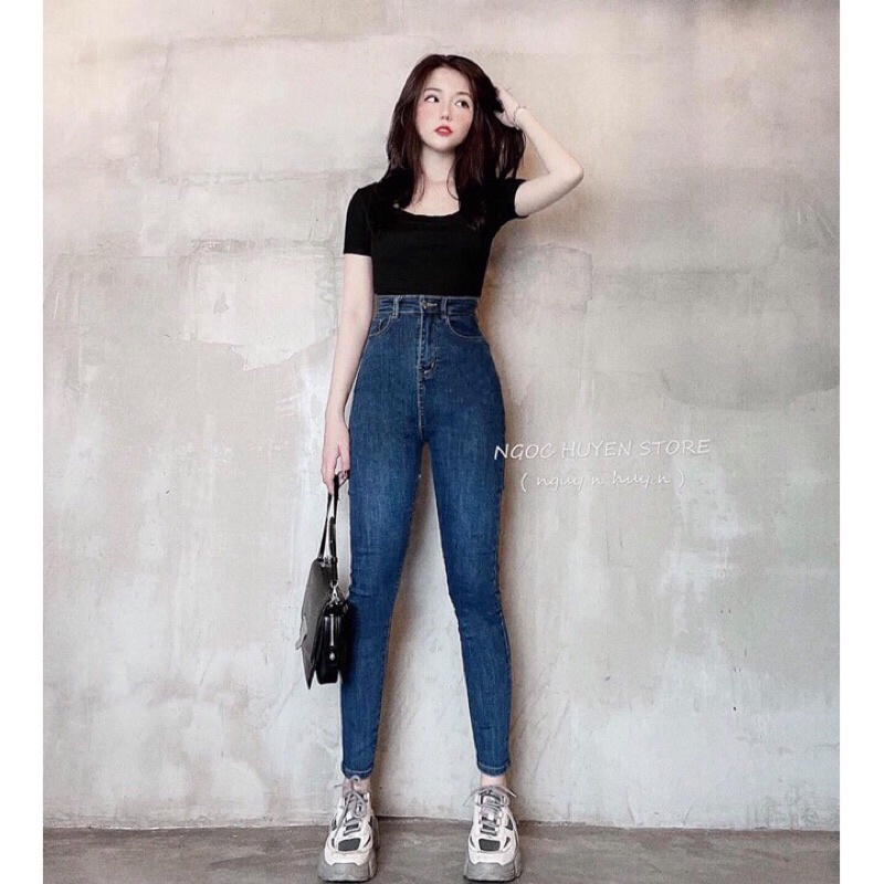 Dài Jean Trơn 4 Màu Đen/Xanh Nhạt/Xanh Đậm/Đen/Xám - Lưng Cao Trên Rốn - Co Giãn Mạnh