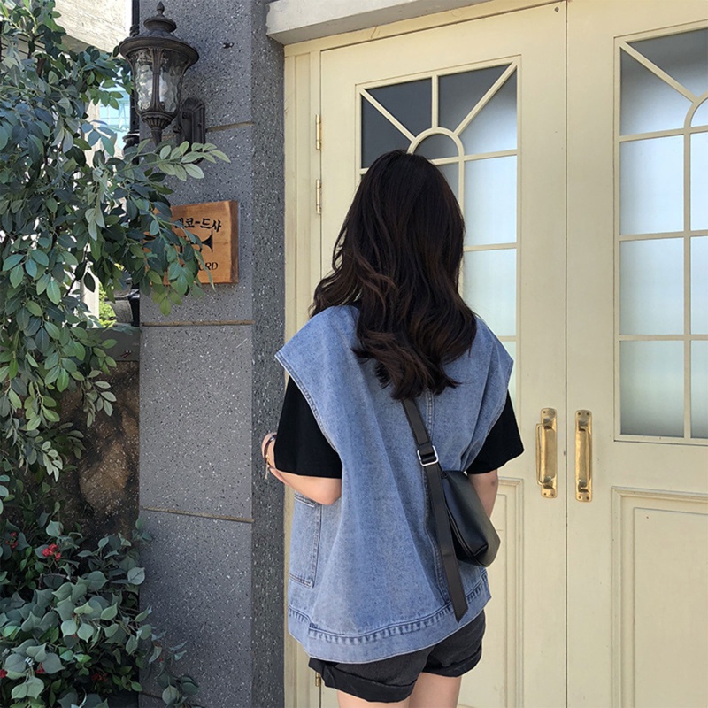 Áo Khoác Jean Không Tay Cài Nút Phong Cách Harajuku Cá Tính Cho Nữ