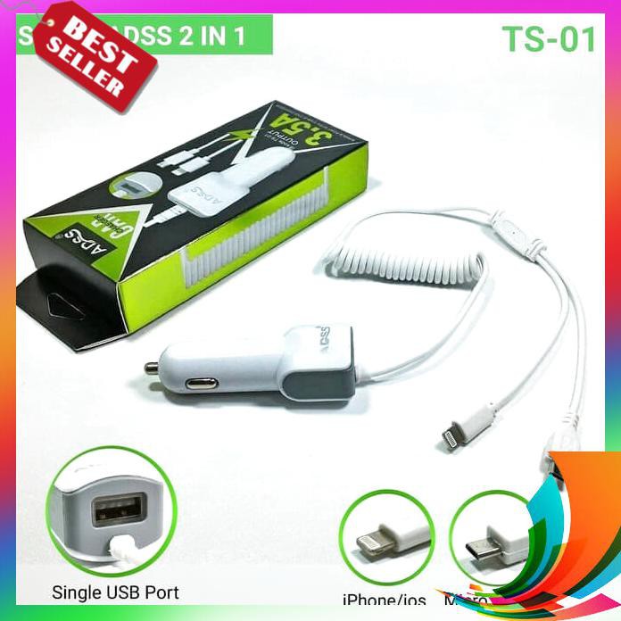 Củ Sạc Acc Hp Adsss 2 Trong 1 Ts 01 1 Usb + Iphone & Micro Usb V8 Cho Xe Hơi