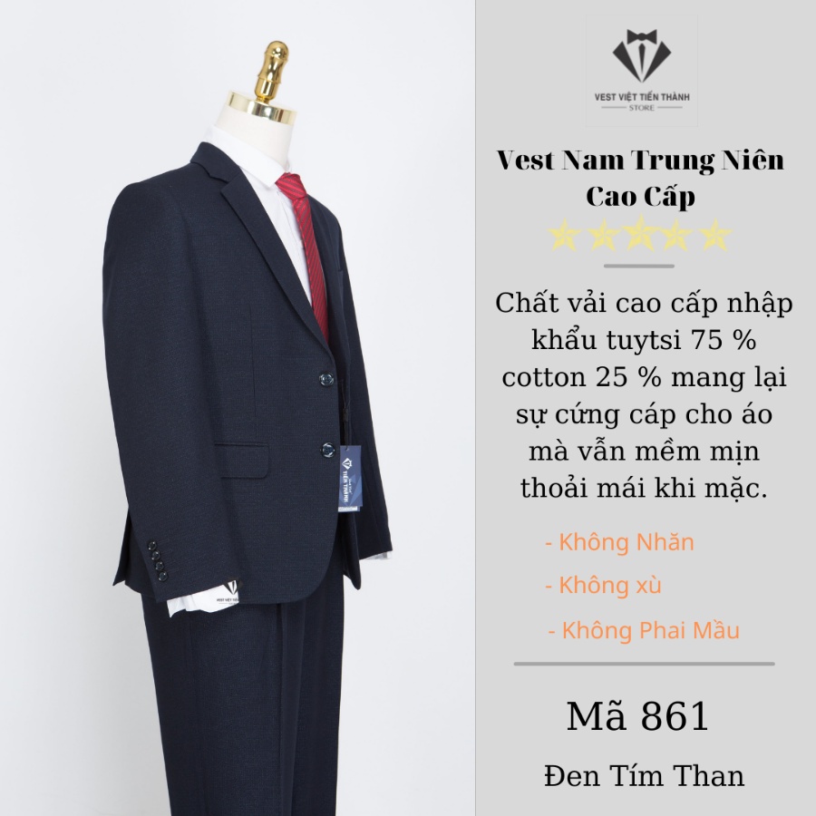 Bộ vest nam trung niên chất liệu tuýt si nhập khẩu ấn độ vest việt tiến thành