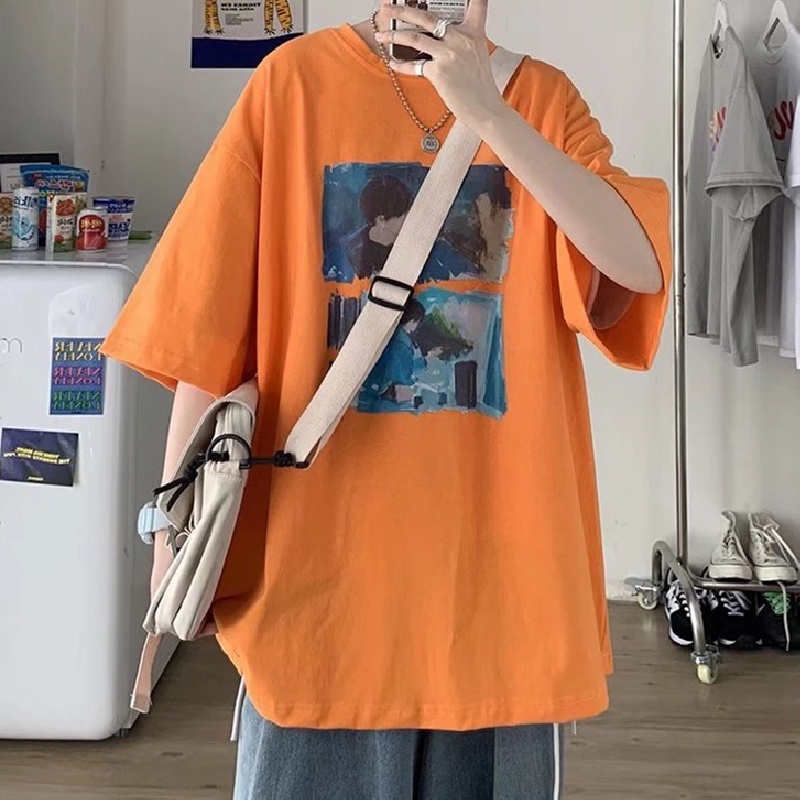 Áo Thun Tay Ngắn Dáng Rộng In Họa Tiết Phong Cách Hip Hop Hàn Quốc Thời Trang Mùa Hè Cho Nam size M-5XL