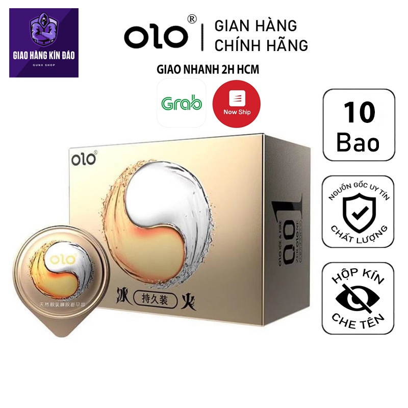 Bao cao su OLO 0.01 vàng lửa băng, nhiều gel bôi trơn, cảm giác cực mới tinh GUNX SHOP - Hộp 10 cái BCS